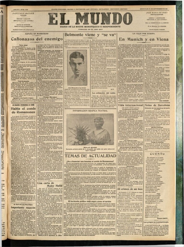 Miniatura de El Mundo del 27 de septiembre de 1922 (edición de provincias)