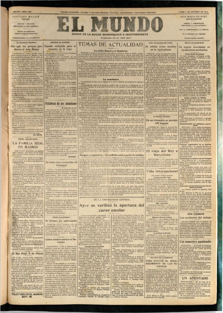 Miniatura de El Mundo del 2 de octubre de 1922 (edición de provincias)