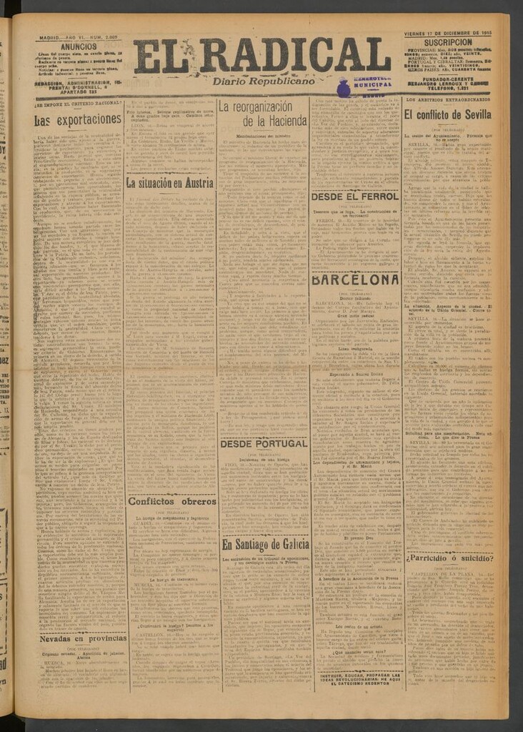 Miniatura de El Radical: diario republicano del 17 de diciembre de 1915