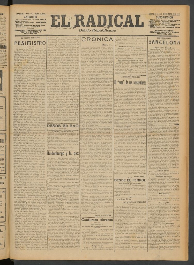 Miniatura de El Radical: diario republicano del 18 de diciembre de 1915