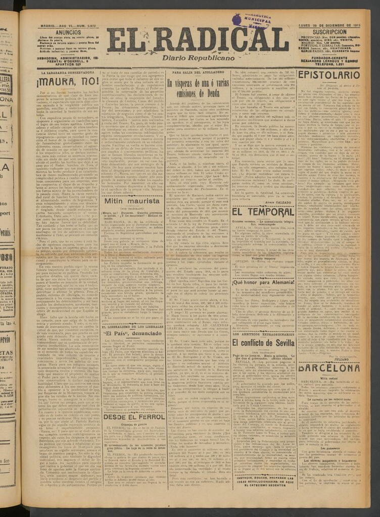 Miniatura de El Radical: diario republicano del 20 de diciembre de 1915