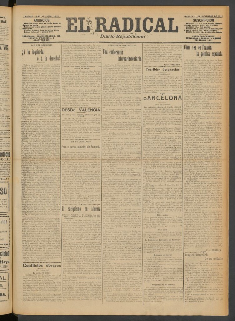 Miniatura de El Radical: diario republicano del 21 de diciembre de 1915