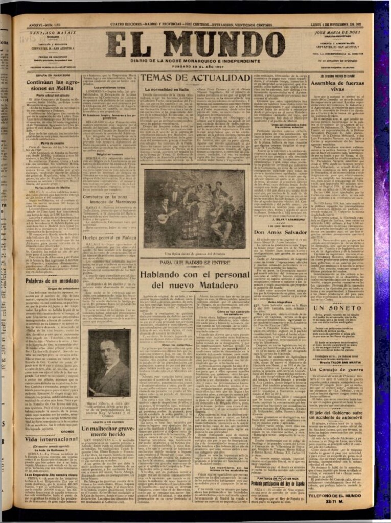 Miniatura de El Mundo del 6 de noviembre de 1922 (edición de provincias)