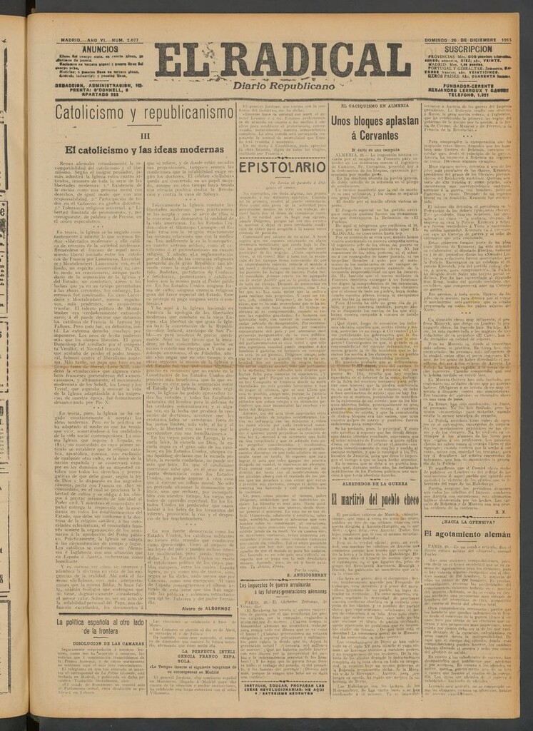 Miniatura de El Radical: diario republicano del 26 de diciembre de 1915