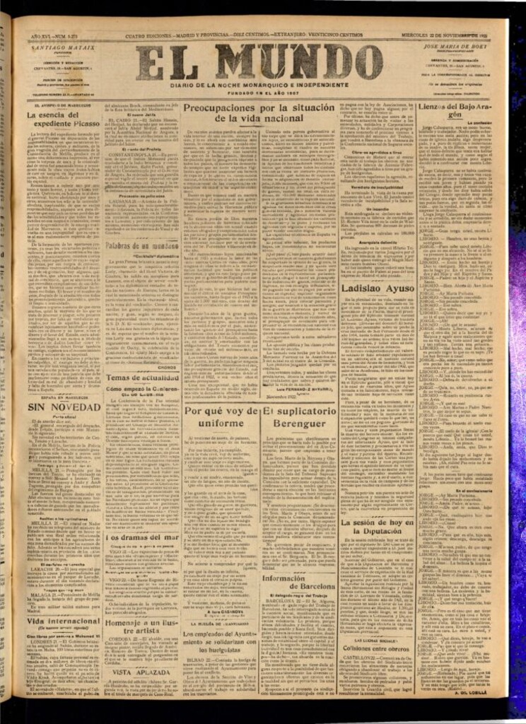 Miniatura de El Mundo del 22 de noviembre de 1922 (edición de provincias)