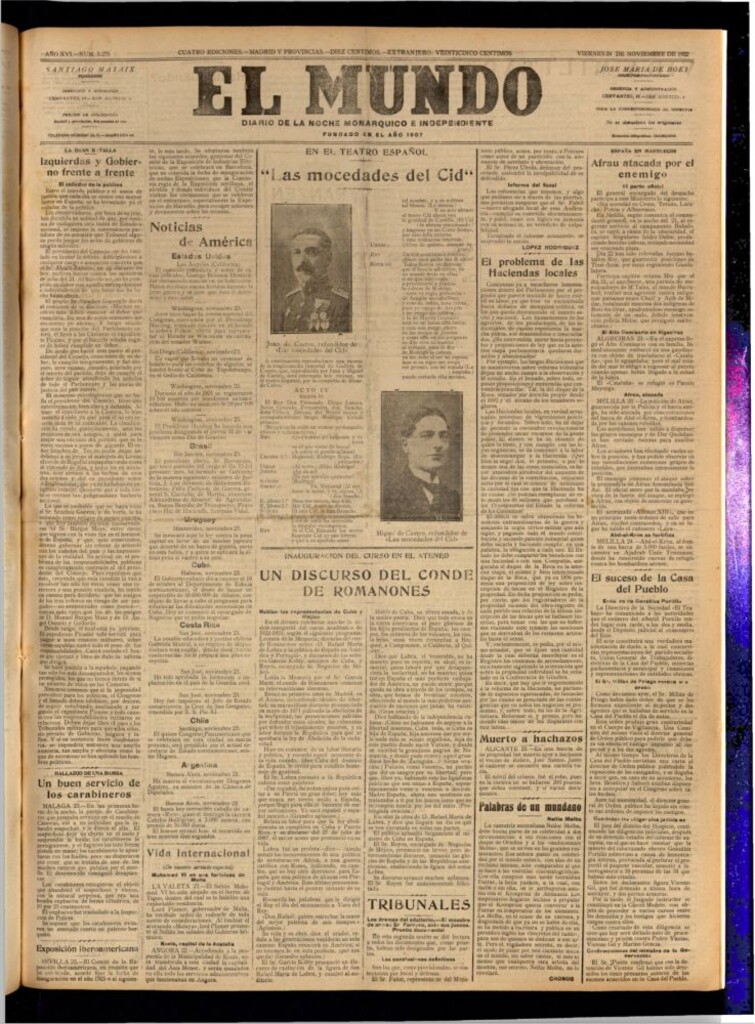 Miniatura de El Mundo del 24 de noviembre de 1922 (edición de provincias)