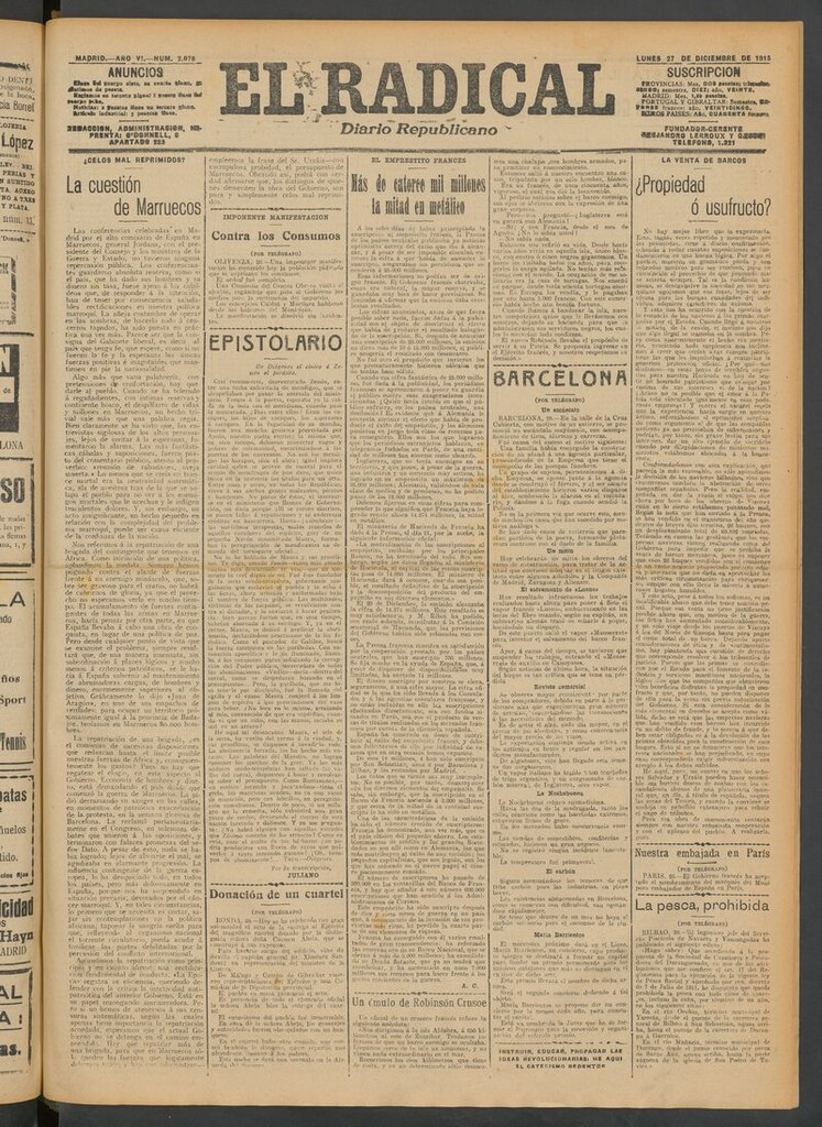 Miniatura de El Radical: diario republicano del 27 de diciembre de 1915
