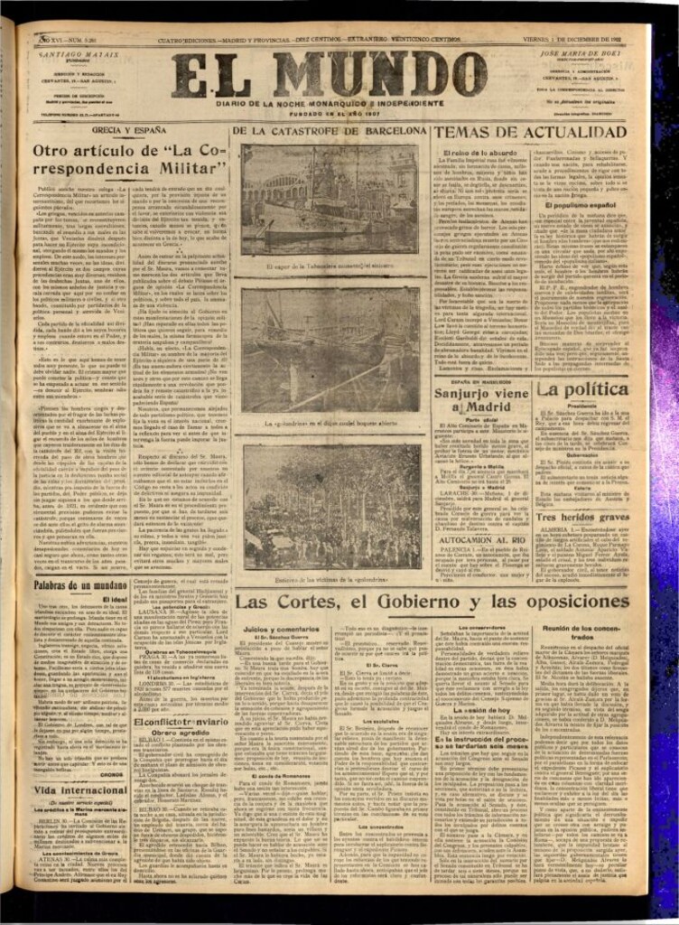 Miniatura de El Mundo del 1 de diciembre de 1922 (edición de provincias)
