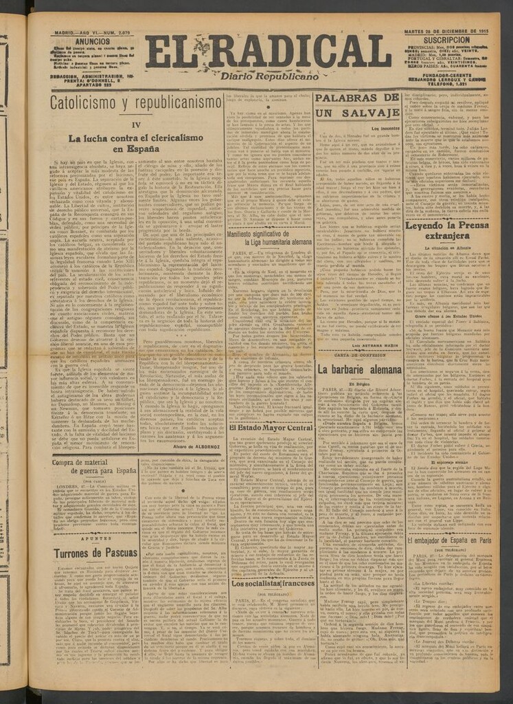 Miniatura de El Radical: diario republicano del 28 de diciembre de 1915