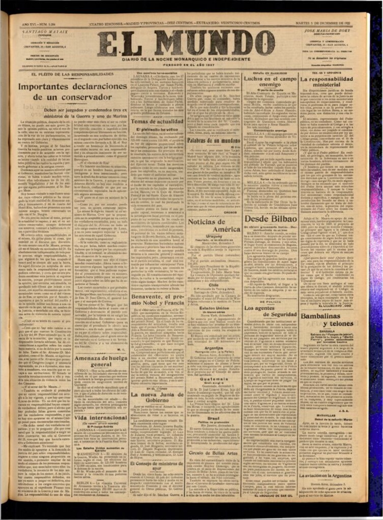 Miniatura de El Mundo del 5 de diciembre de 1922 (edición de provincias)