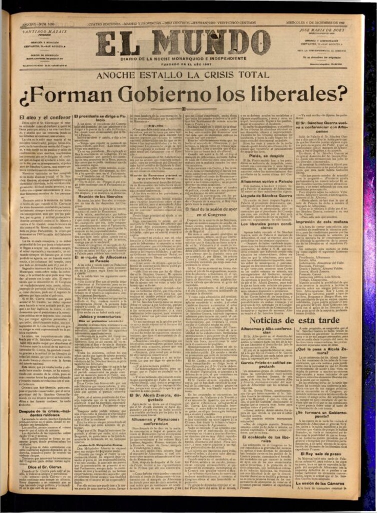Miniatura de El Mundo del 6 de diciembre de 1922 (edición de provincias)