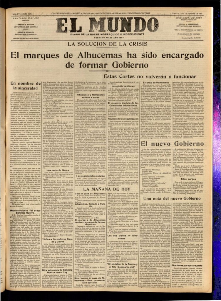 Miniatura de El Mundo del 7 de diciembre de 1922 (edición de provincias)