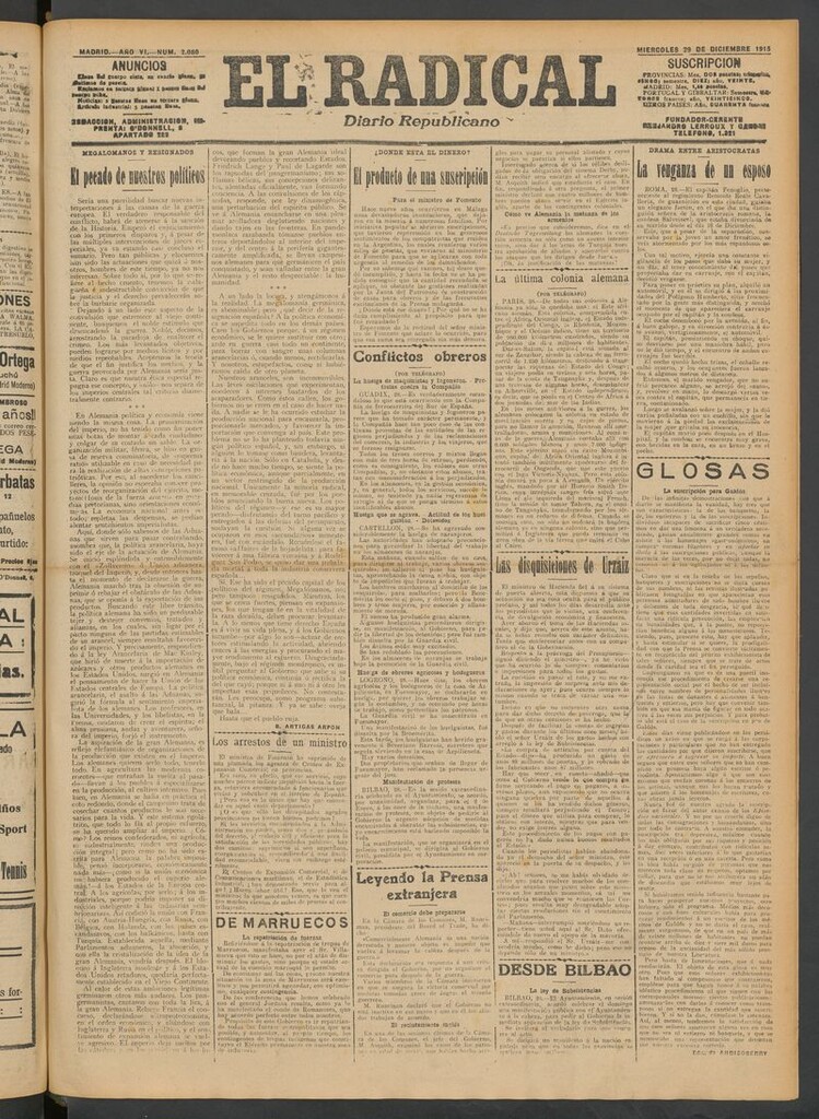 Miniatura de El Radical: diario republicano del 29 de diciembre de 1915