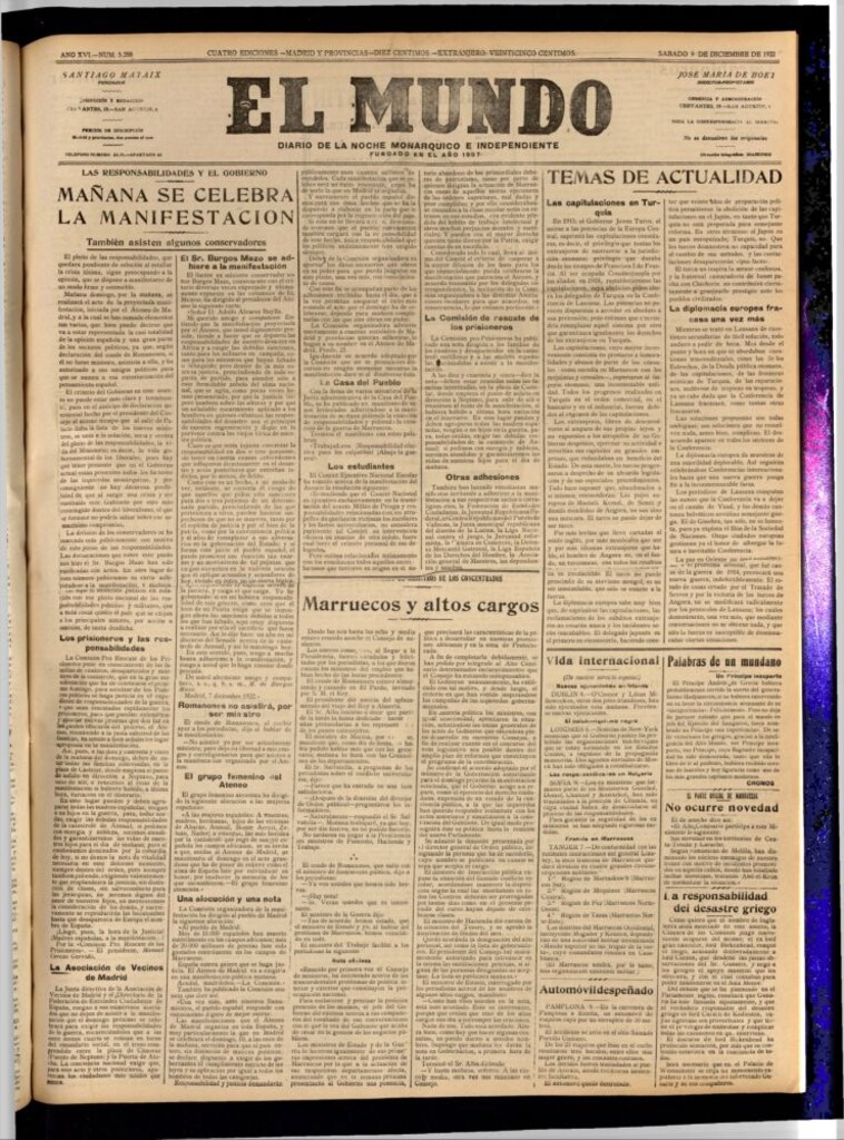 Miniatura de El Mundo del 9 de diciembre de 1922 (edición de provincias)