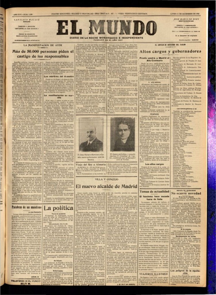 Miniatura de El Mundo del 11 de diciembre de 1922 (edición de provincias)