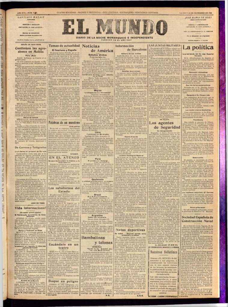Miniatura de El Mundo del 15 de diciembre de 1922