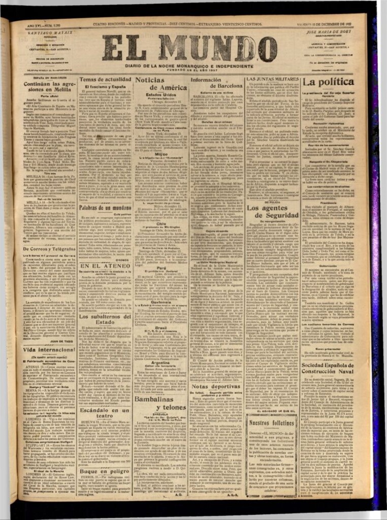 Miniatura de El Mundo del 15 de diciembre de 1922 (edición de provincias)