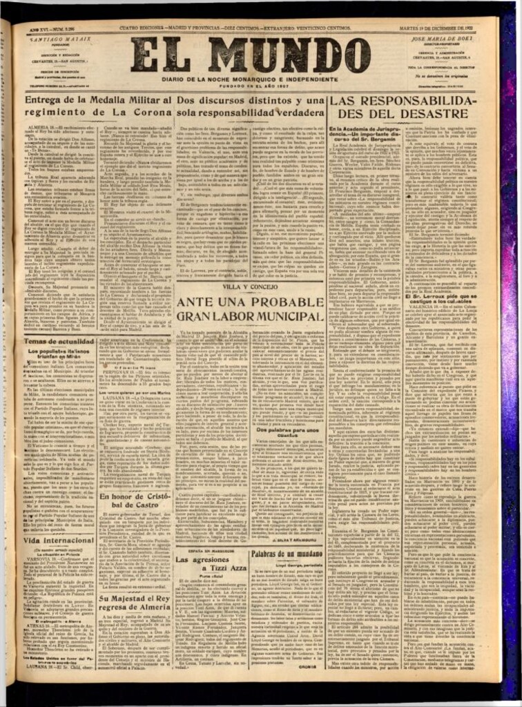 Miniatura de El Mundo del 19 de diciembre de 1922 (edición de provincias)