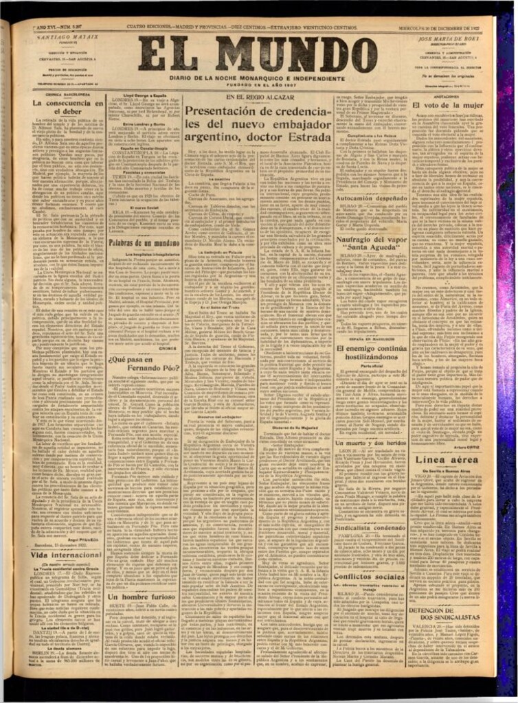 Miniatura de El Mundo del 20 de diciembre de 1922 (edición de provincias)
