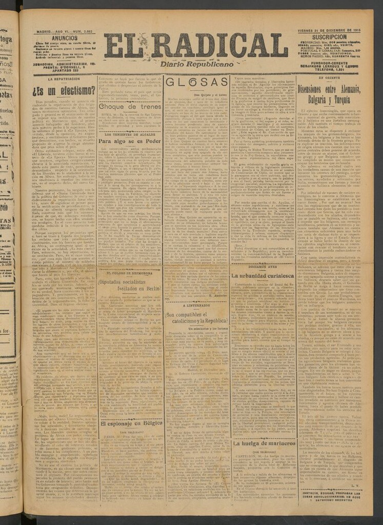 Miniatura de El Radical: diario republicano del 31 de diciembre de 1915