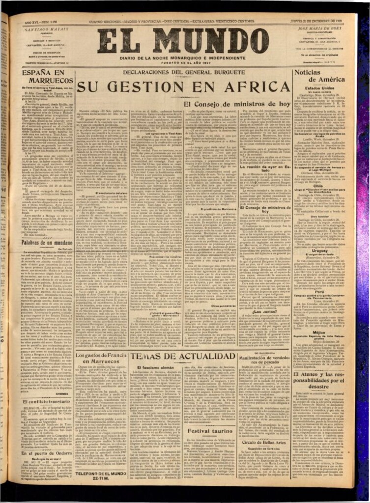 Miniatura de El Mundo del 21 de diciembre de 1922 (edición de provincias)