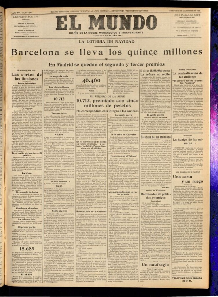 Miniatura de El Mundo del 22 de diciembre de 1922 (edición de provincias)