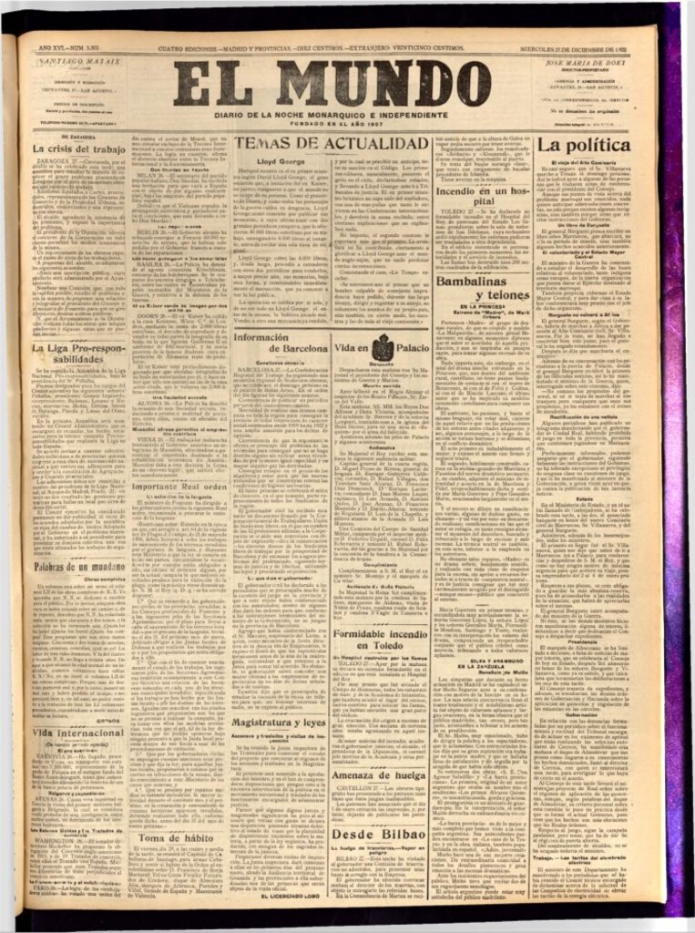 Miniatura de El Mundo del 27 de diciembre de 1922