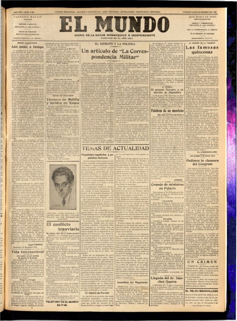 Miniatura de El Mundo del 29 de diciembre de 1922 (edición de provincias)