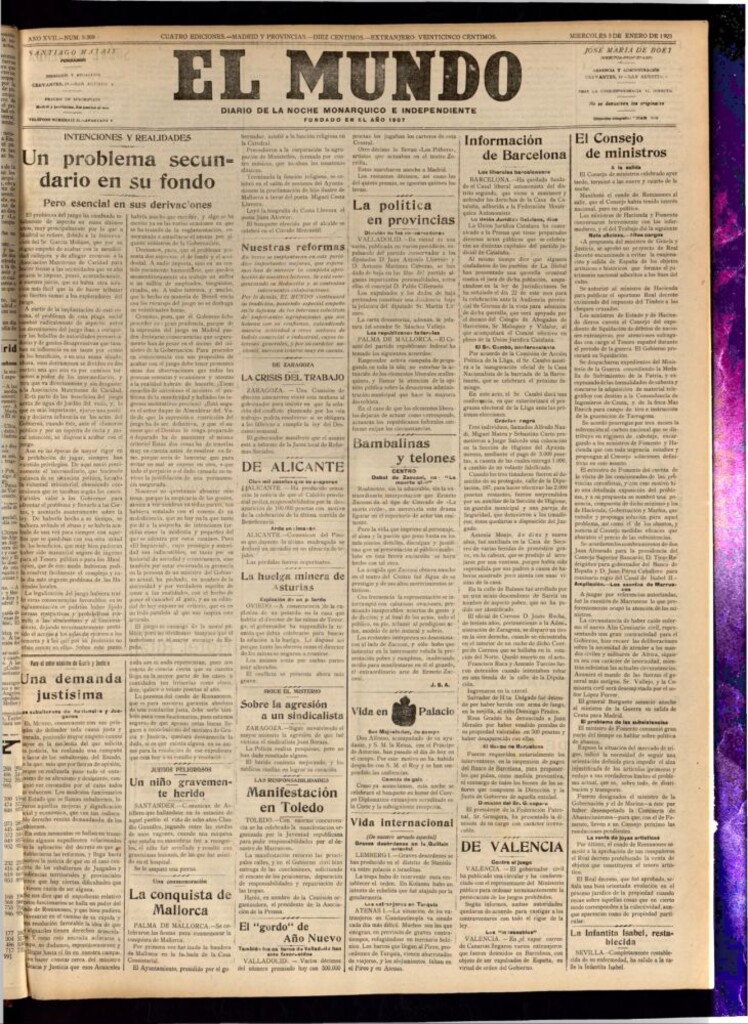 Miniatura de El Mundo del 3 de enero de 1923