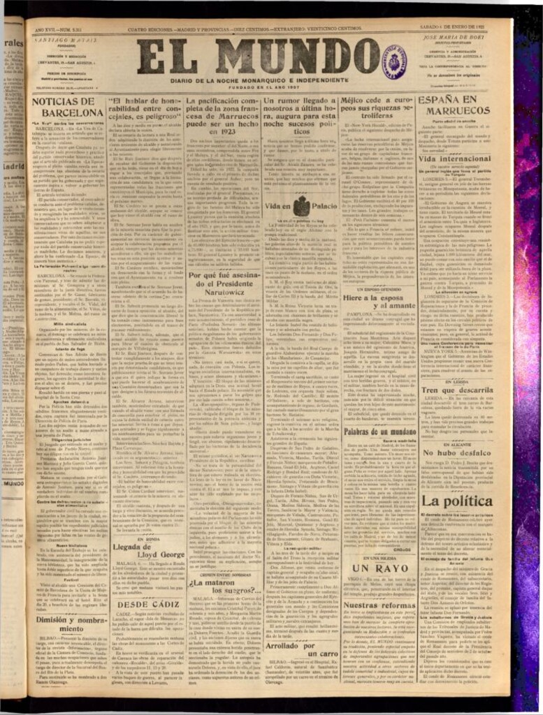 Miniatura de El Mundo del 6 de enero de 1923