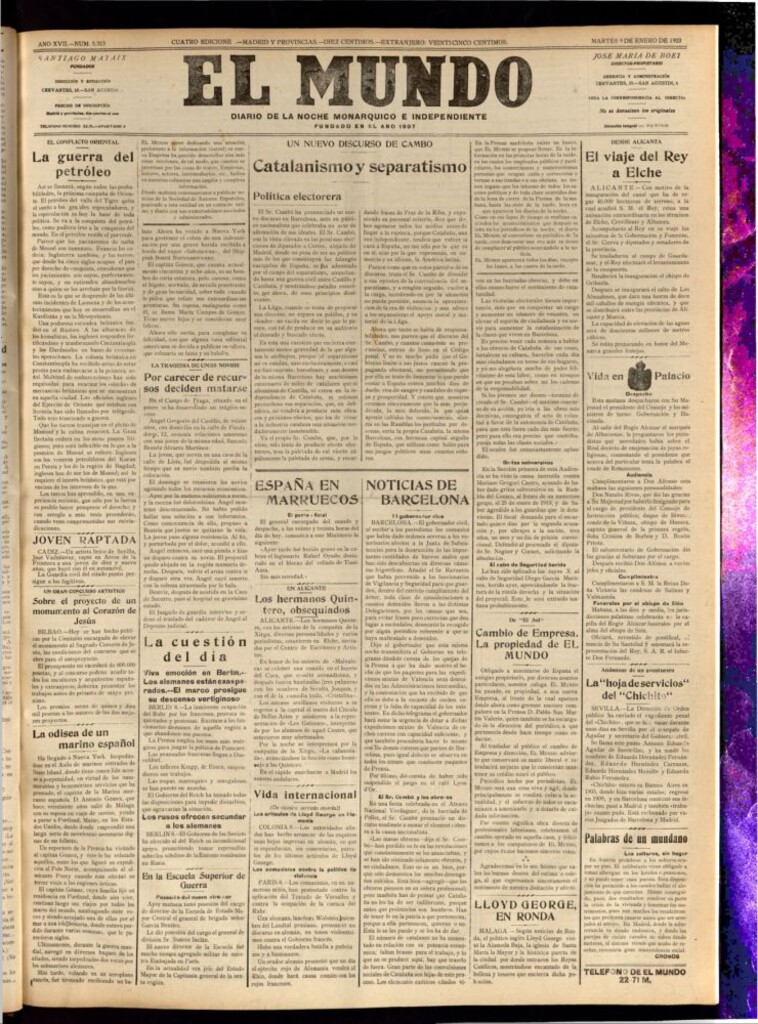 Miniatura de El Mundo del 9 de enero de 1923