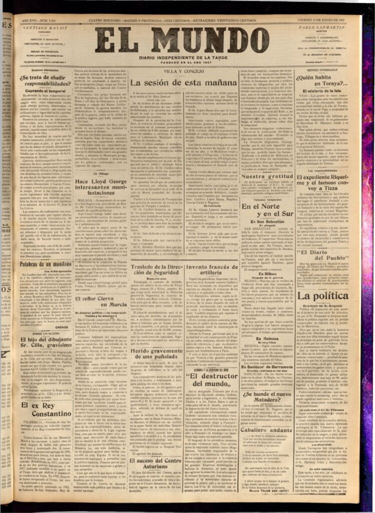 Miniatura de El Mundo del 12 de enero de 1923