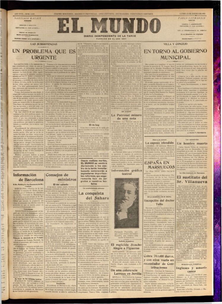 Miniatura de El Mundo del 15 de enero de 1923