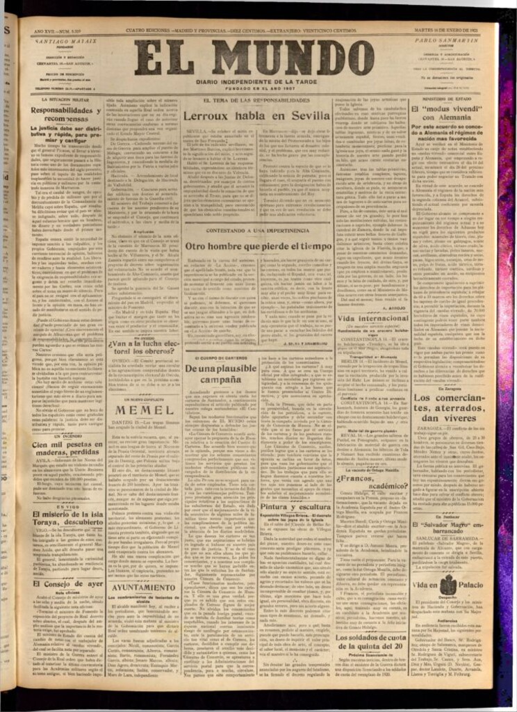 Miniatura de El Mundo del 16 de enero de 1923