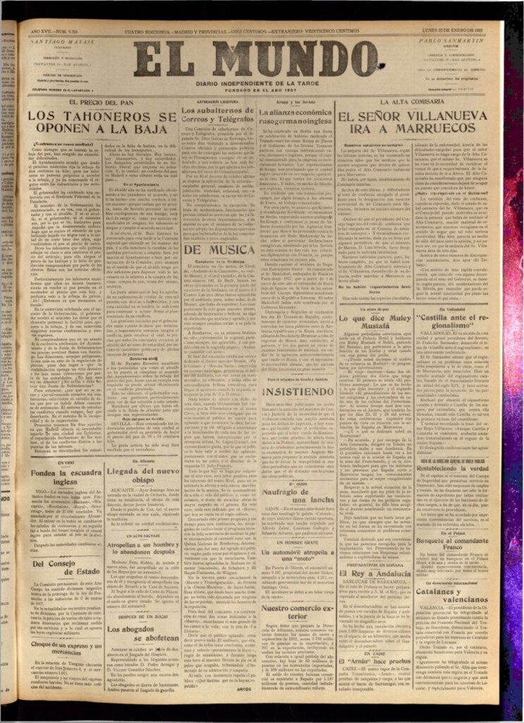 Miniatura de El Mundo del 22 de enero de 1923