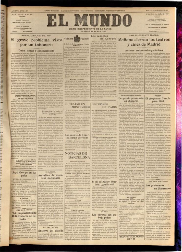 Miniatura de El Mundo del 23 de enero de 1923