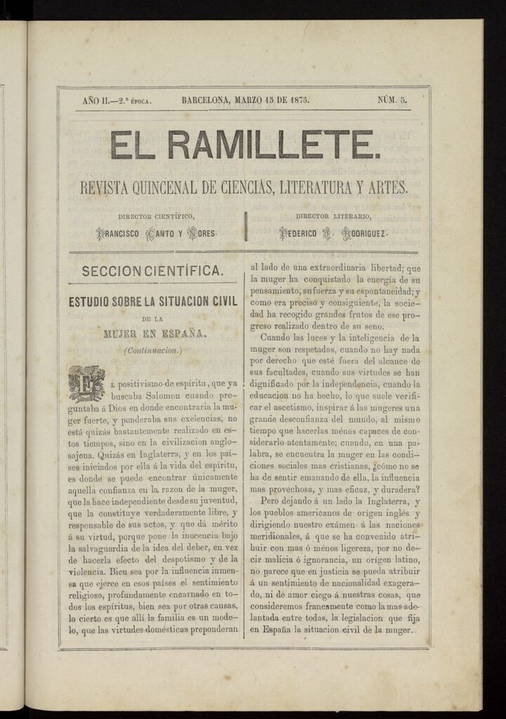 Miniatura de El ramillete : revista quincenal de ciencias, literatura y artes del 15 de marzo de 1875