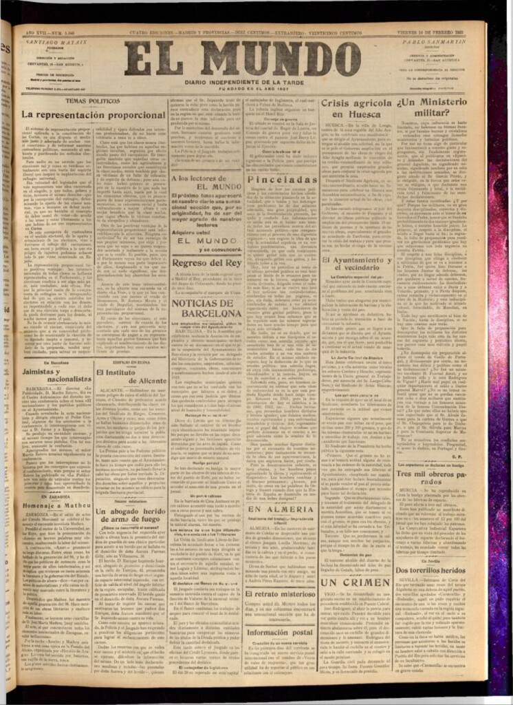 Miniatura de El Mundo del 16 de febrero de 1923