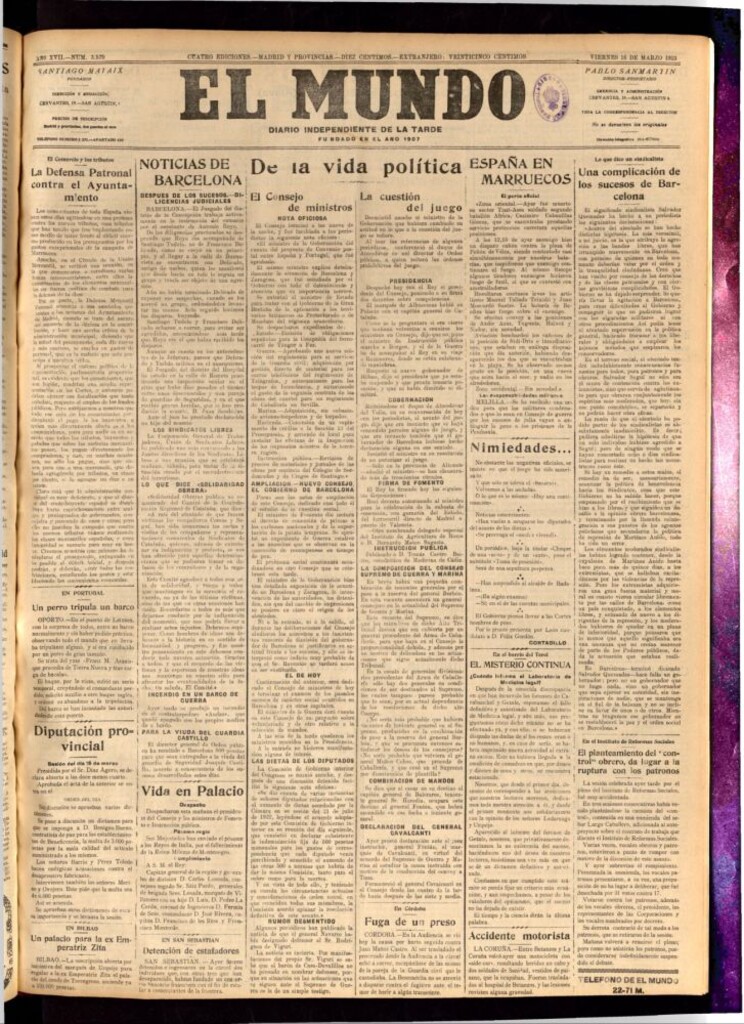 Miniatura de El Mundo del 16 de marzo de 1923