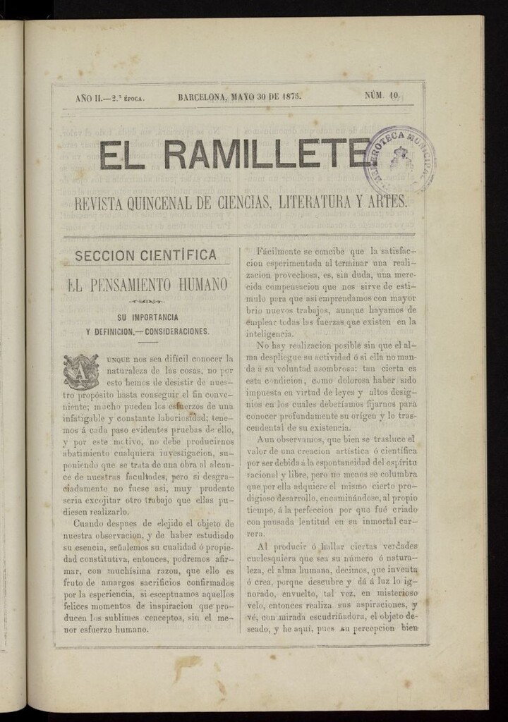 Miniatura de El ramillete : revista quincenal de ciencias, literatura y artes del 30 de mayo de 1875