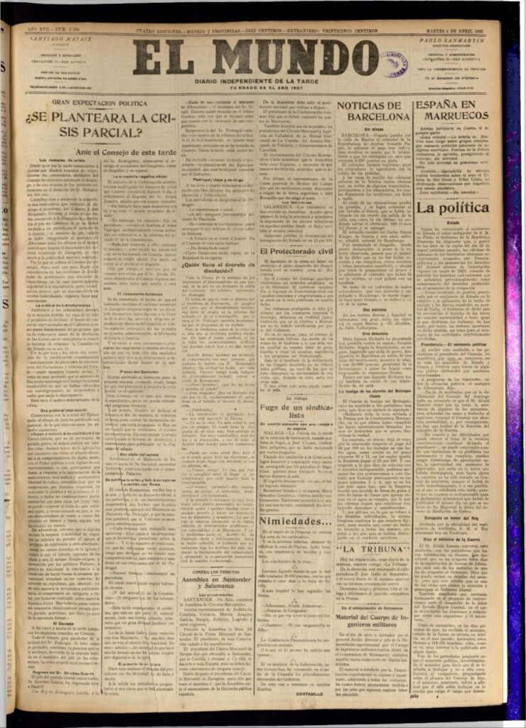 Miniatura de El Mundo del 3 de abril de 1923