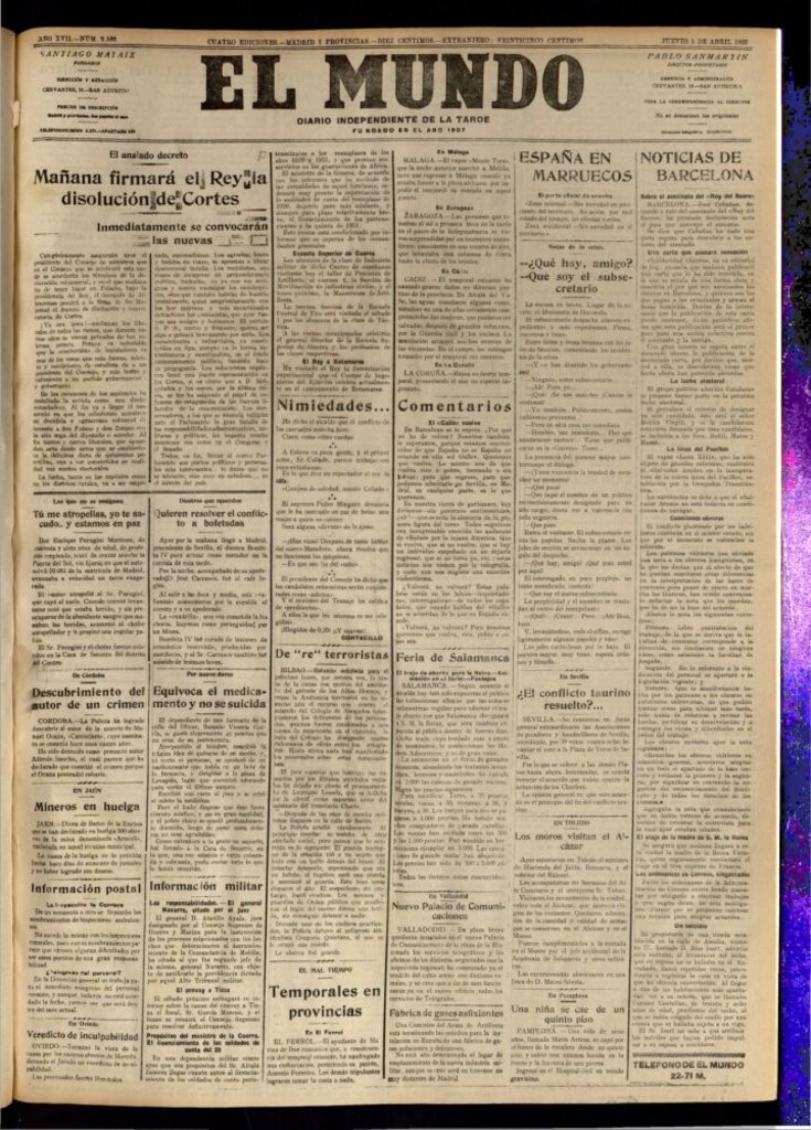 Miniatura de El Mundo del 5 de abril de 1923