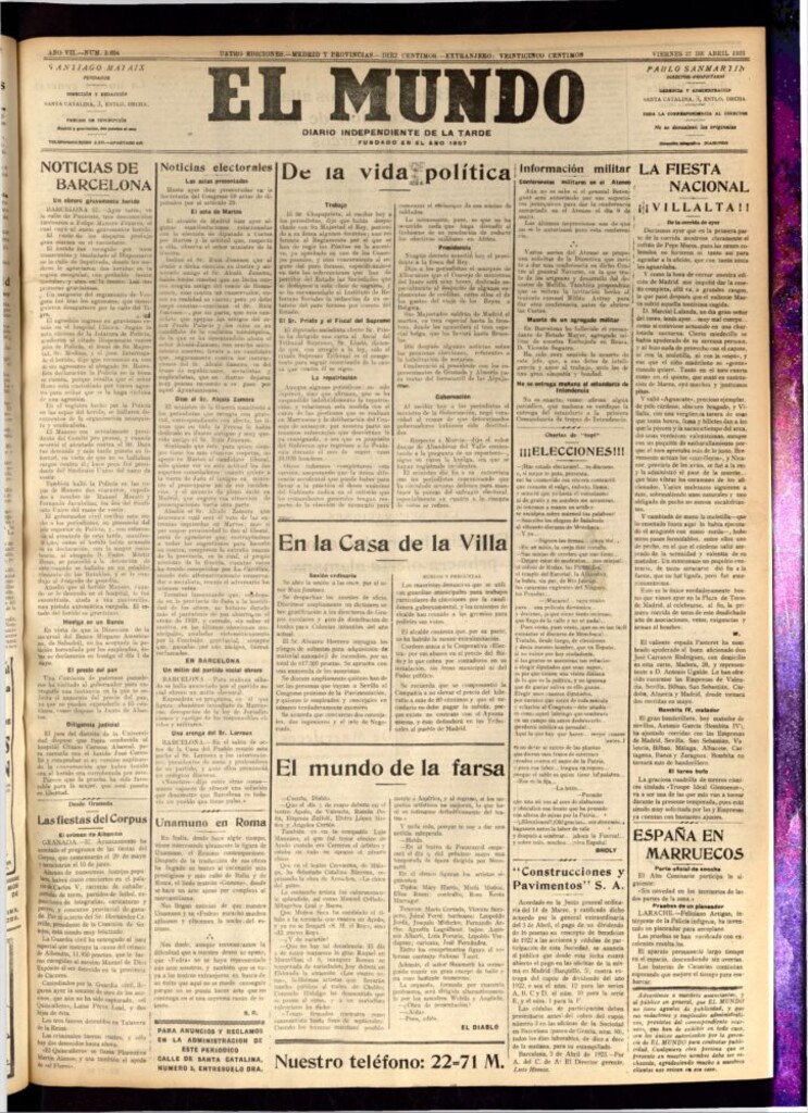 Miniatura de El Mundo del 27 de abril de 1923