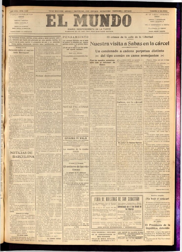 Miniatura de El Mundo del 15 de junio de 1923