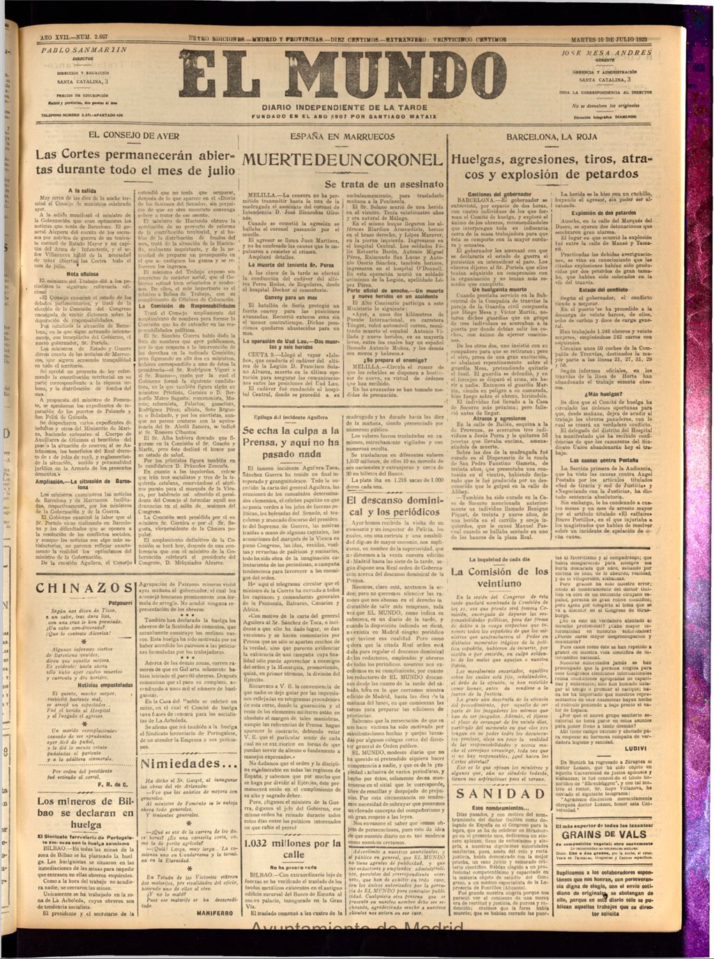 Miniatura de El Mundo del 10 de julio de 1923