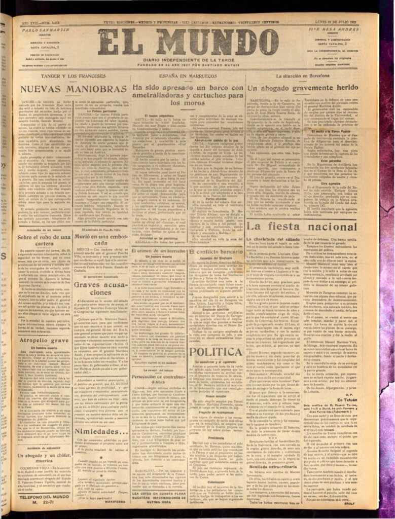 Miniatura de El Mundo del 23 de julio de 1923