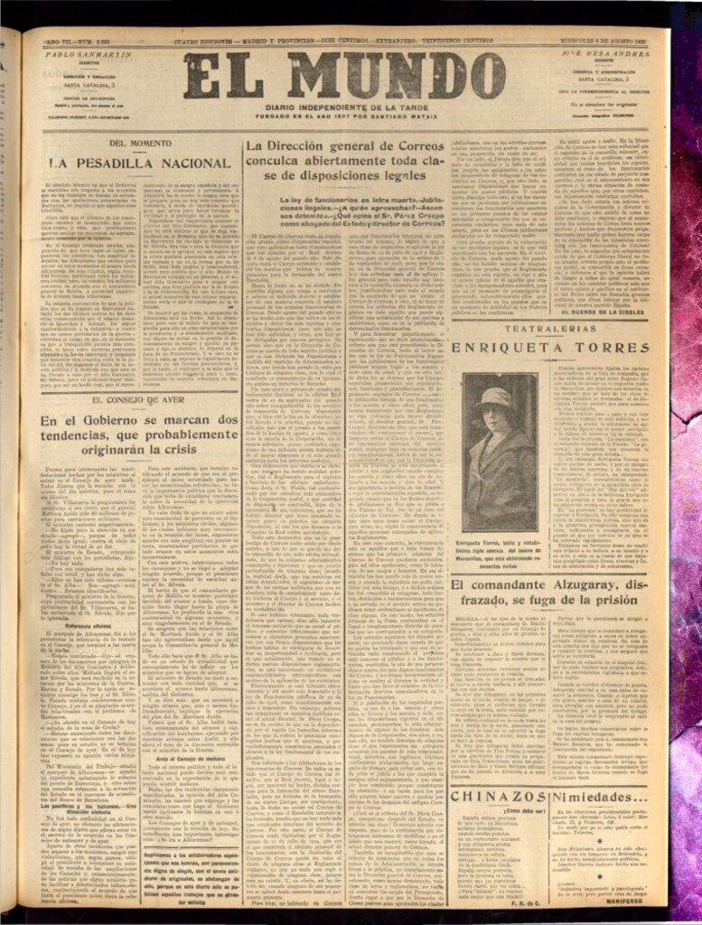 Miniatura de El Mundo del 8 de agosto de 1923