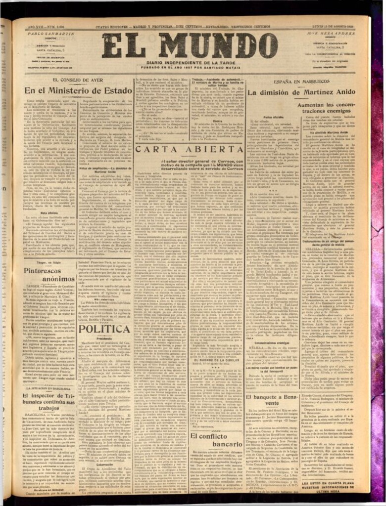 Miniatura de El Mundo del 13 de agosto de 1923