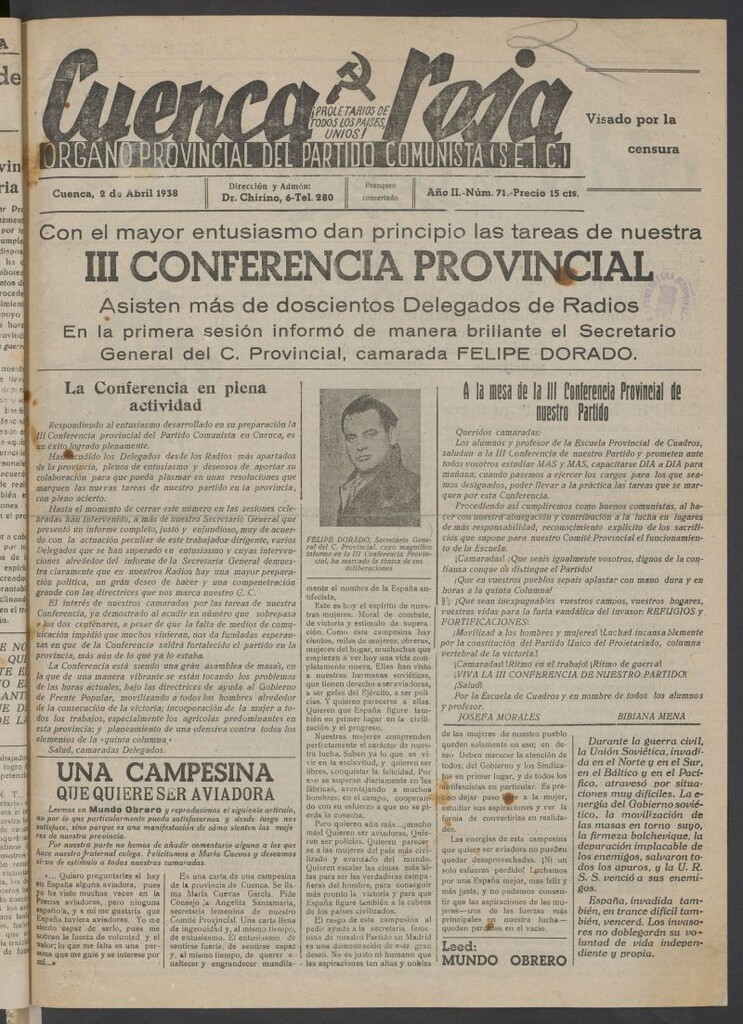 Miniatura de Cuenca Roja : órgano del Partido Comunista del 2 de abril de 1938