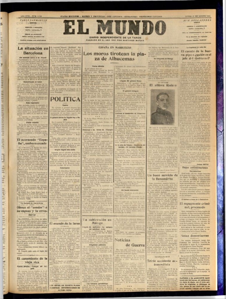 Miniatura de El Mundo del 27 de agosto de 1923